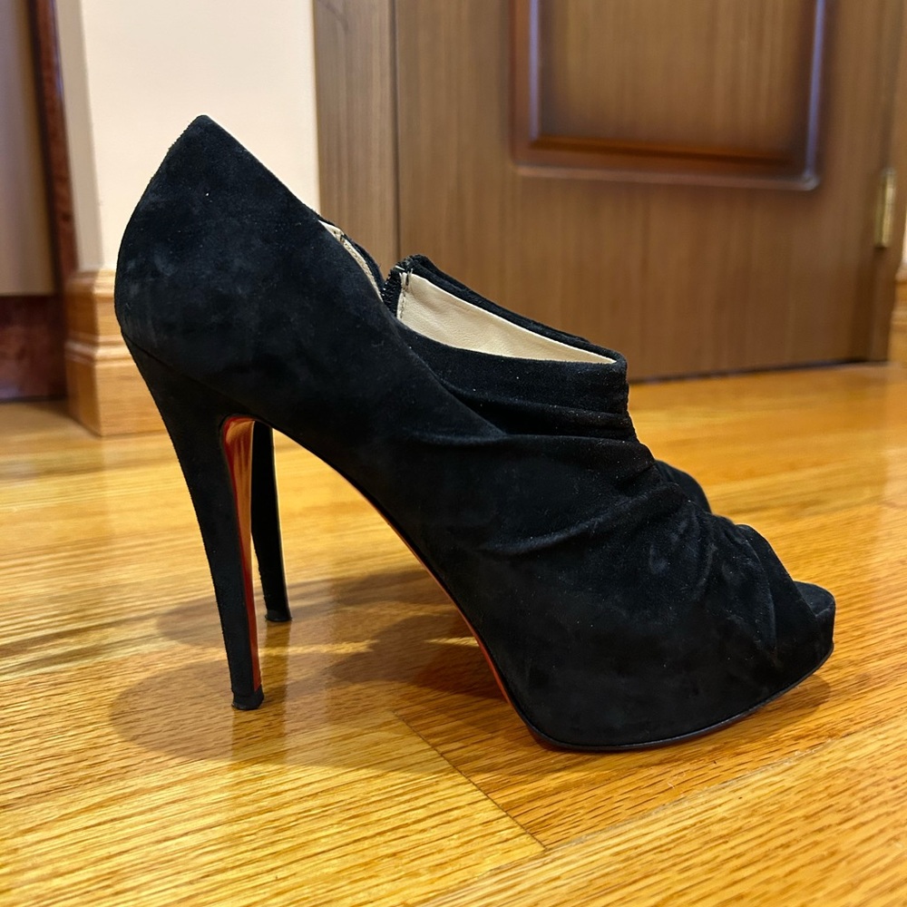 Christian Louboutin Black Suede Peep-Toe Heels